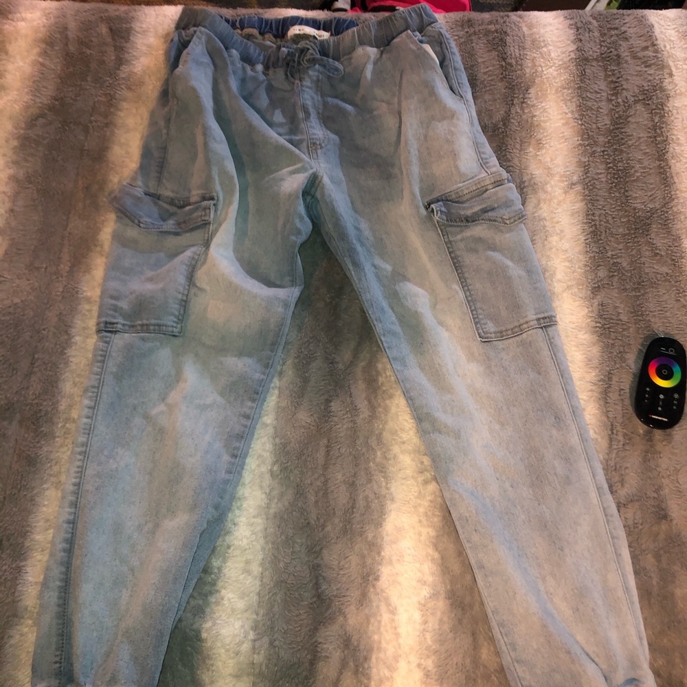 baby blue cuffed denim joggers